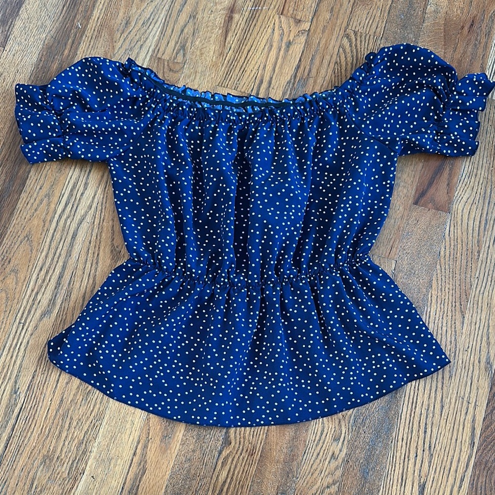 Navy Blue Polka Dot Women's Top